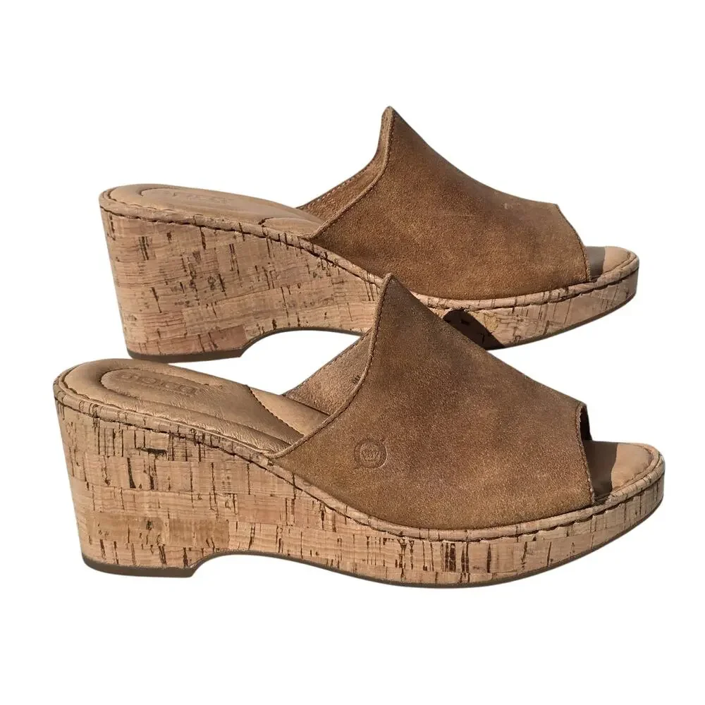 Børn B.O.C. SANDALS/MULES Tan Leather & Cork Wedge Heels SZ 9